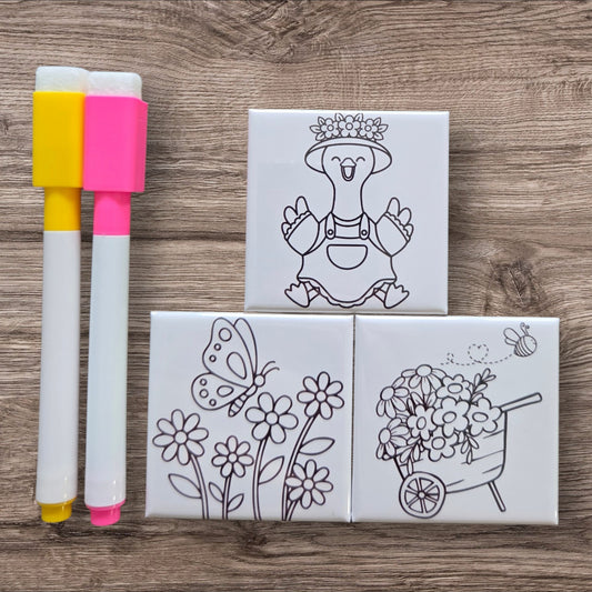 Dry Erase Coloring Magnets- Flowers